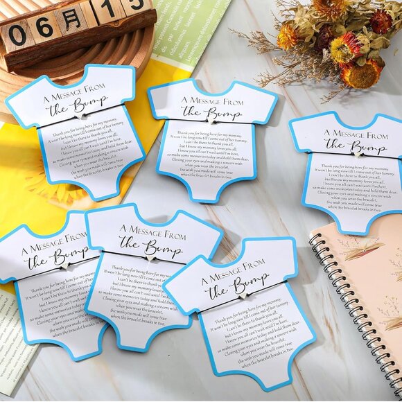 Blue Heart Charm Baby Shower Bracelets with Wish Cards - 50 Sets - Picture 3 of 7